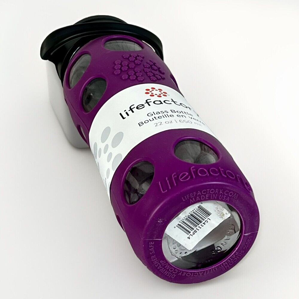 LIFEFACTORY 22 oz Glass Water Bottle With Silicone Sleeve Screw Top- Purple - Picture 5 of 5